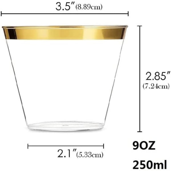 60 st 9 oz hårdplastmuggar Återanvändbara guldplastmuggar klara 9 OZbronzing fälg kopp 270 ml