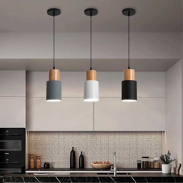 Mini nattbordslampe, trependellampe med sylindrisk skjerm, metallpendellamper, E27 lysarmatur - grå