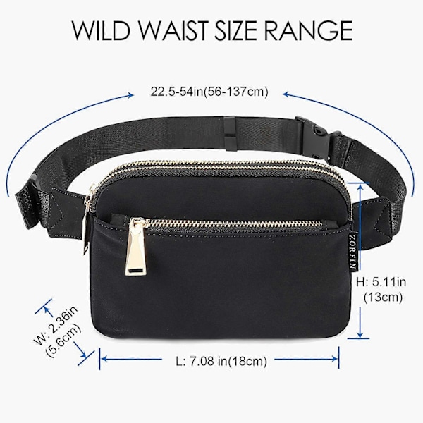 (Svart) Magväskor för Kvinnor Män, Svart Crossbody Magväska, Bältesväska med Justerbar Rem, Trendig Midjeväska för Utomhusbruk/Träning/Resor/Vardag