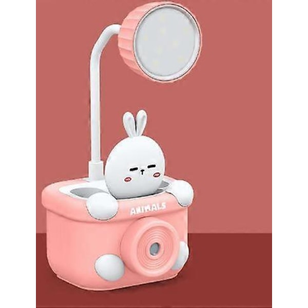 Pink Skrivebordslampe, Dæmpbar Børneskrivebordslampe med 2 Lystilstande, Genopladelig LED Skrivebordslampe med Penholder og Telefonholder, Bordlampe med Øjenbeskyttelse