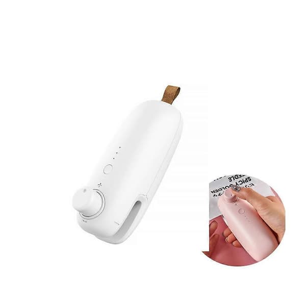 Mini Portabel Handtrycksförseglare USB Uppladdningsbar Mini Plastpåseförseglare för Hem Snacks Vit