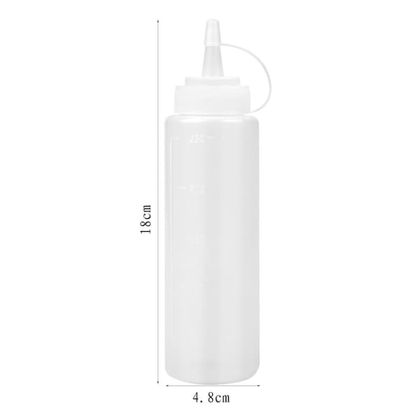 2-pack med klämflaskor i plast, klämflaskor med lock