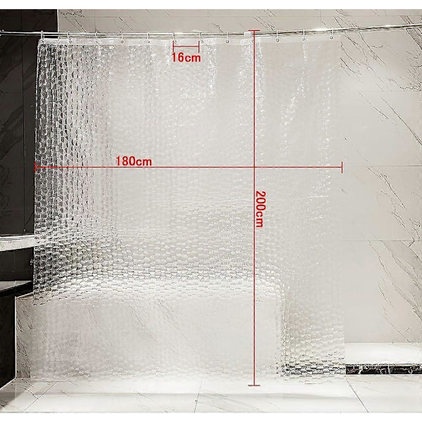Antimugg Dusjforheng 180 x 200 cm Halvgjennomsiktig EVA Badeforheng Vanntett Vaskbart 3D Badeforheng med 12 Ringer Baderomsforheng PVC-fritt