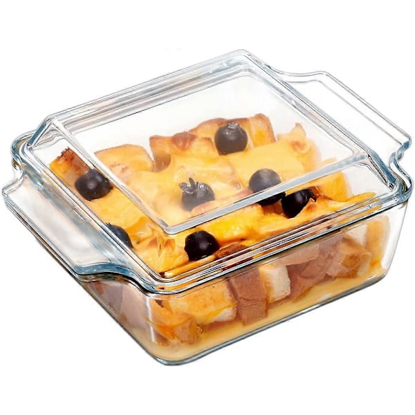 Liten gryteform med lokk, 20,5 x 15,5 x 8,6 cm glassform med lokk, individuelle firkantede gryteformer, mikrobølgeovn- og ovnssikker