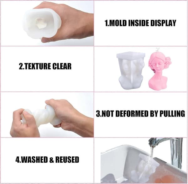 Silikonlysform, 3D kvinne med lukkede øyne - Silikonform - Silikonlysform - DIY lysform - For å lage duftlys (A)