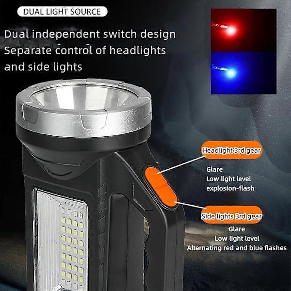 Uppladdningsbar Spotlight Ficklampa, Hög Lumen, Solpaneler, för Camping