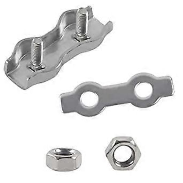 6 stk. M4 Duplex Klemme 304 Rustfritt Stål Kraftig Wire Rope Clips Duplex Bolt Kabelklemme for Wire Rope Tau Klessnor Faste Patio Hengende Seil d