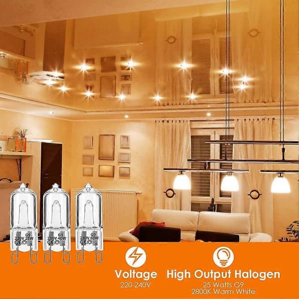 20 stk. G9 halogenlys, 25W klart halogen dæmpbart, varm hvid 2800K til lysekroner, pendler, landskab