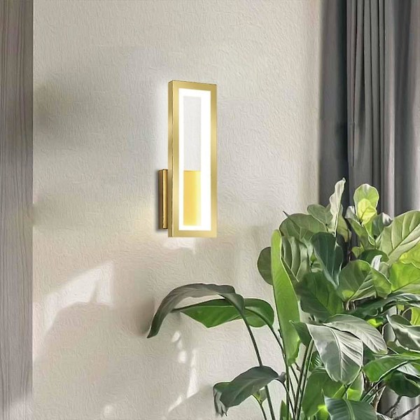 Vägglampa för sängen, modern LED-vägglampa, guldmetall vägglampor med vit akrylskärm, rektangulära designervägglampor, 6000K vitt ljus