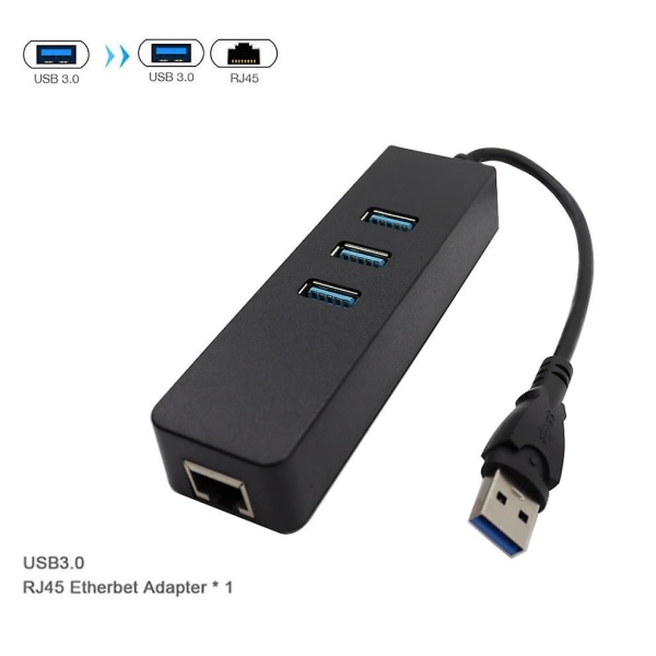 USB till Ethernet-adapter 3 portar USB 3.0 Hub Ethernet trådbunden