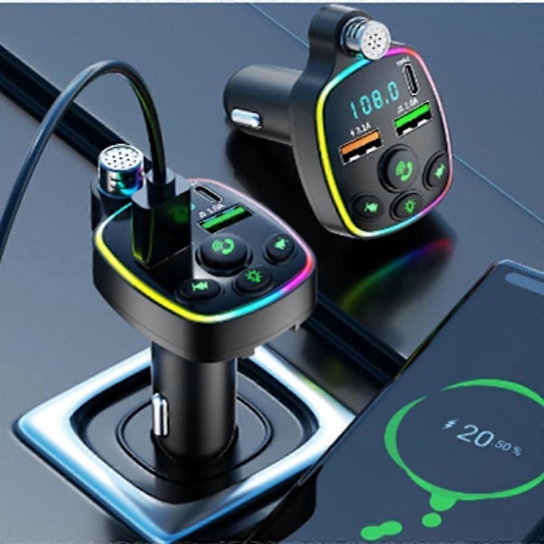 Trådløs Bluetooth 5.3 FM-sender for bil, rask 3.1A lader, Bluetooth radioadapter, PD+QC3.0, støydempende mikrofon og musikkspiller