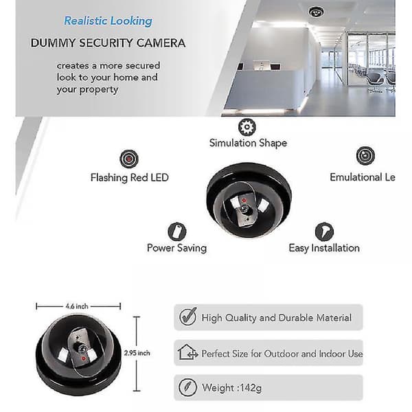4 st Dummy Säkerhets CCTV Dome Kamera med Blinkande Röd LED Ljus Dekaler