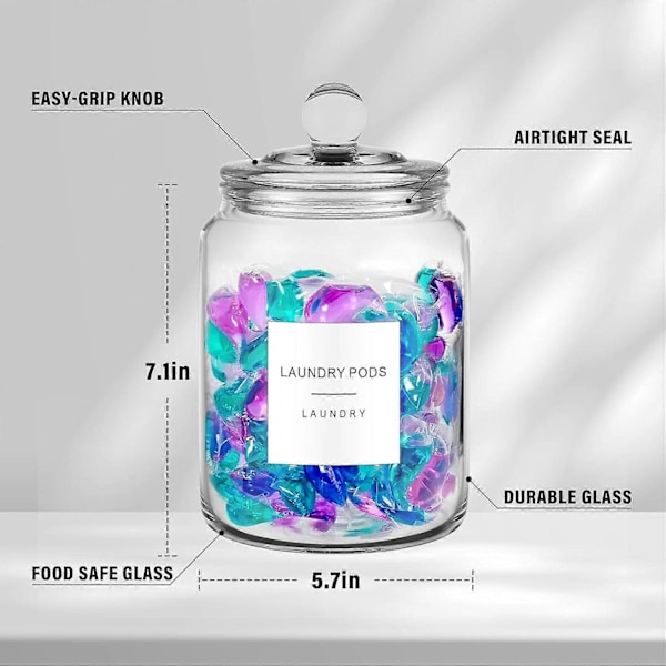2 st Glasburkar för Tvättstugeorganisation och Köksförvaring i Glas, Halvgallon 2,1 liter