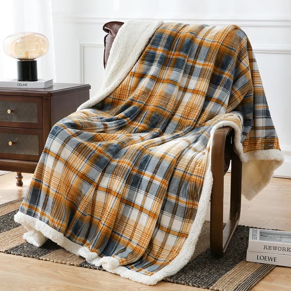 PU MEI Sherpa Fleece Kastetæppe 60\" x 80\" Vendbart Plys Fluffy Stort Tæppe Gitter Flanel Tæpper til Sofa Senge (Grå-Blød Blå, 60