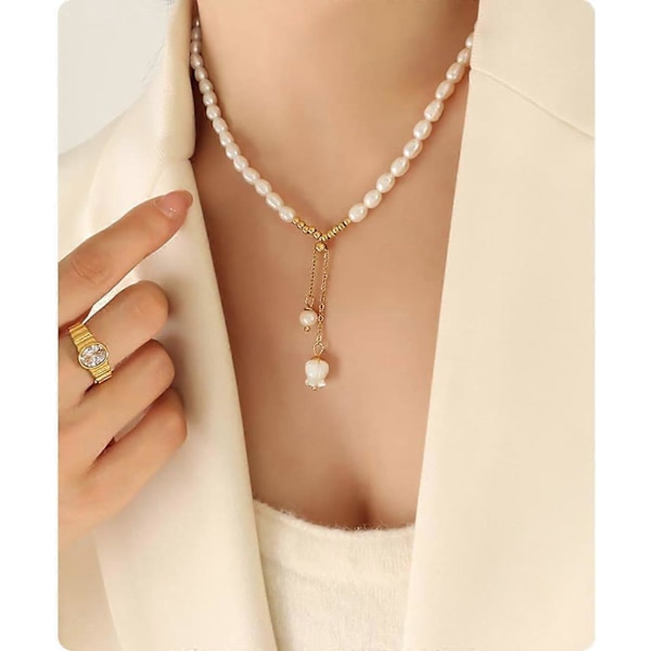 14K Kultainen Jade-kaulakoru - Makeanveden helmi riipus syntymäpäiville/äitienpäivälle