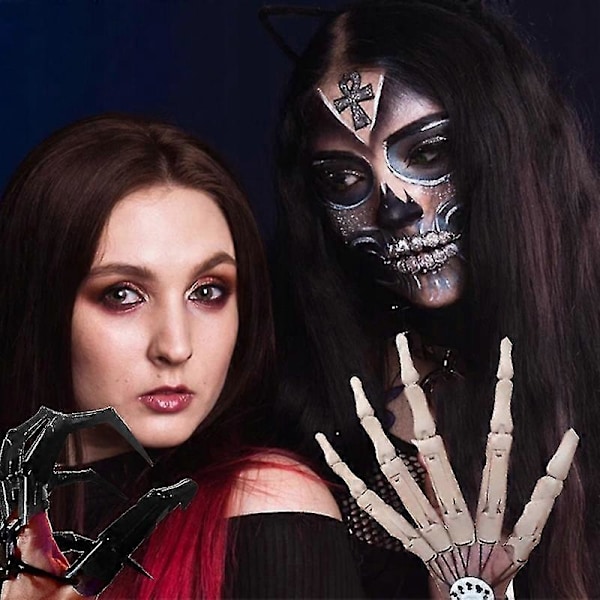 (Vit) Halloweenhandskar med rörliga fingrar White