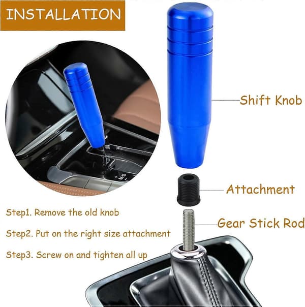 Gear Shift Knob 5 Tommer Gearstangshoved, Aluminium, til de fleste manuelle automatiske køretøjer (Blå)