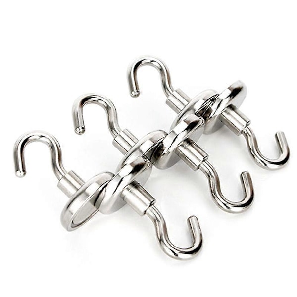 3 st (Silverfärgad Förpackning) Extra Starka Magnetiska Krokar med Kylskåpskrok, Kraftig Kryssningskrok för Tak, Liten Magnetisk Krok för Skåpbil, Vägg