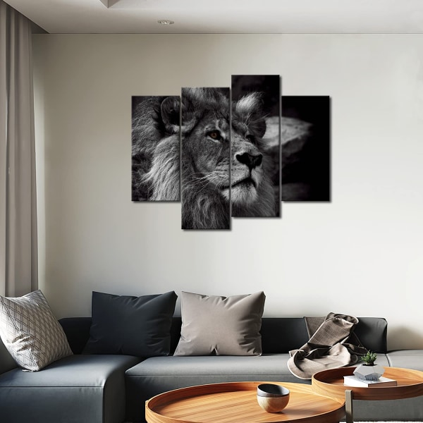 Svartvitt grått lejonhuvud Porträtt Väggkonst P