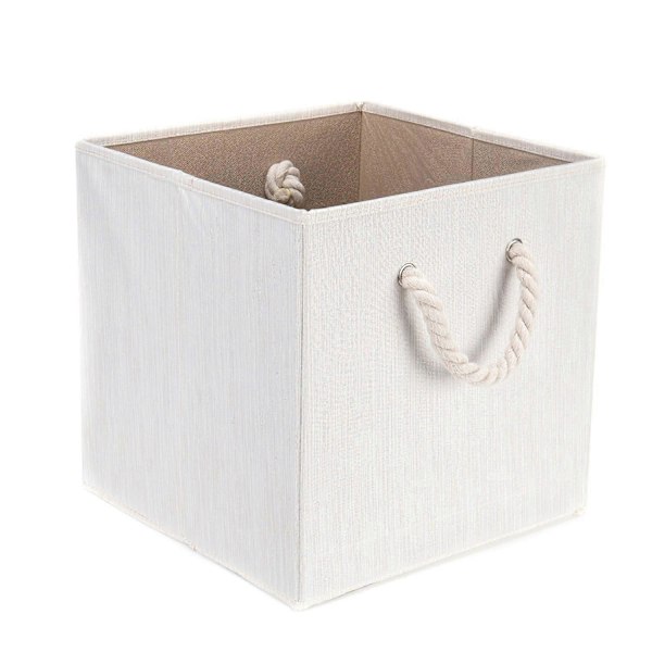 Beige Vikbar Förvaringslåda i Bomullstyg och Bambu med Handtag, Förvaringskorg, Förvaringslåda för Kök, Barnrum, Böcker