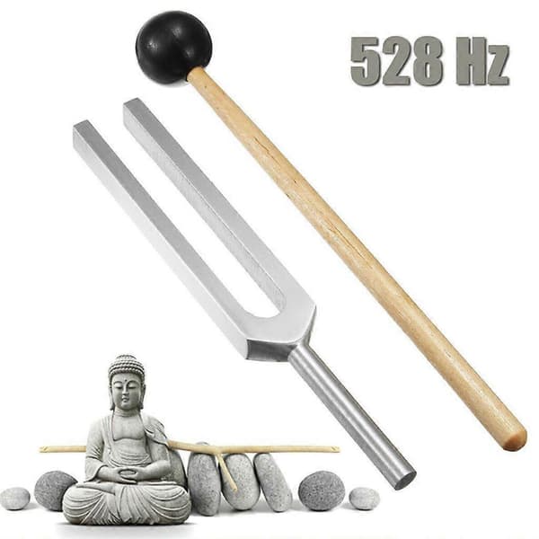 528 Hz stemmegaffel med silikonehammer og pudseklud til healing og afslapning