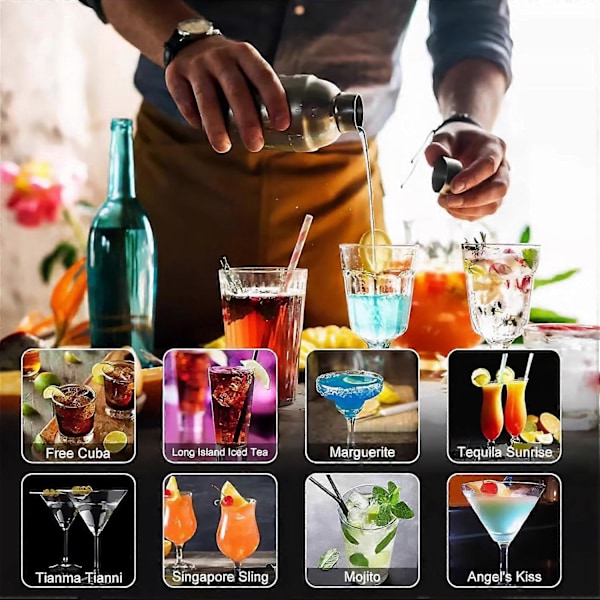 19-osainen hopeinen cocktail-setti baari- ja kotikäyttöön
