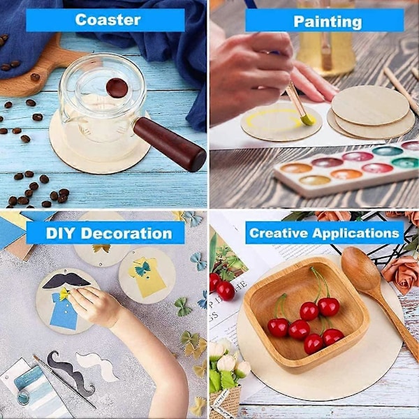 Obehandlade träcirklar, 7,6 cm tomma skivor för DIY-hantverk och målning
