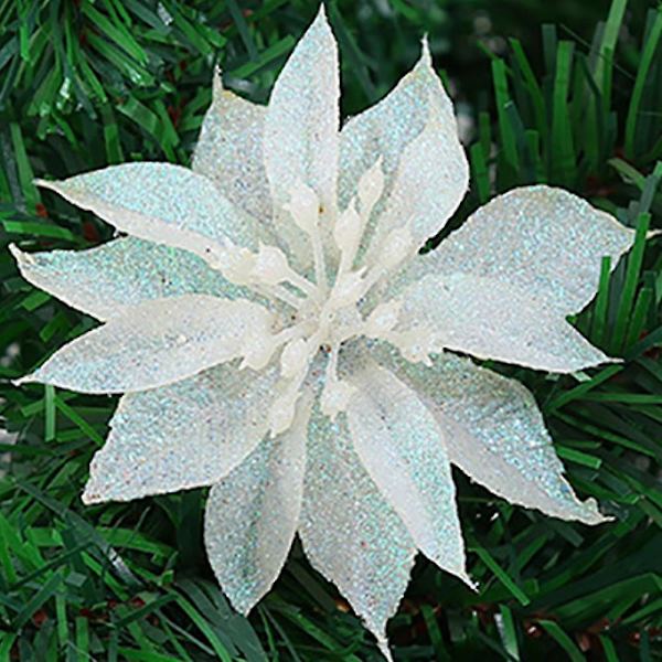 Glitter Blomma Julgran Hängande Prydnad Hem Party Inredning Vit 10 st