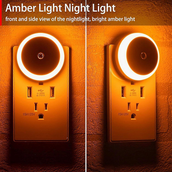Amber Natlampe, Stik, Lille LED Natlampe, Skumring til Daggry Sensor, Auto Dæmpning, Energi E