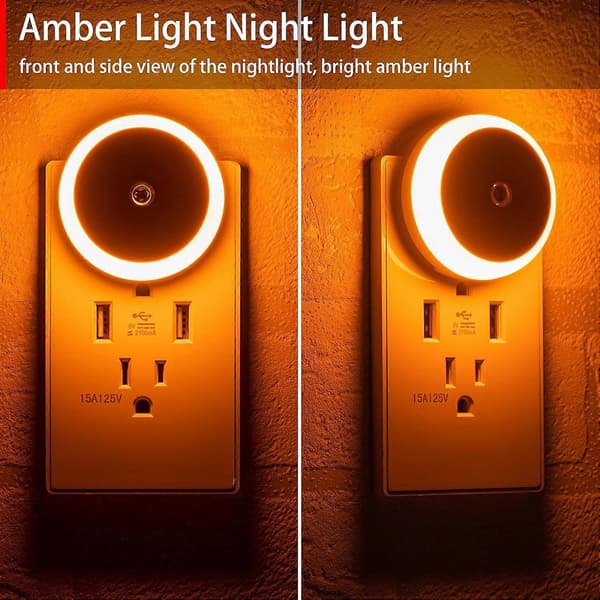 Amber Nattlampa, Plug In, Liten LED Nattlampa, Skymningssensor, Automatisk Dimning, Energi E