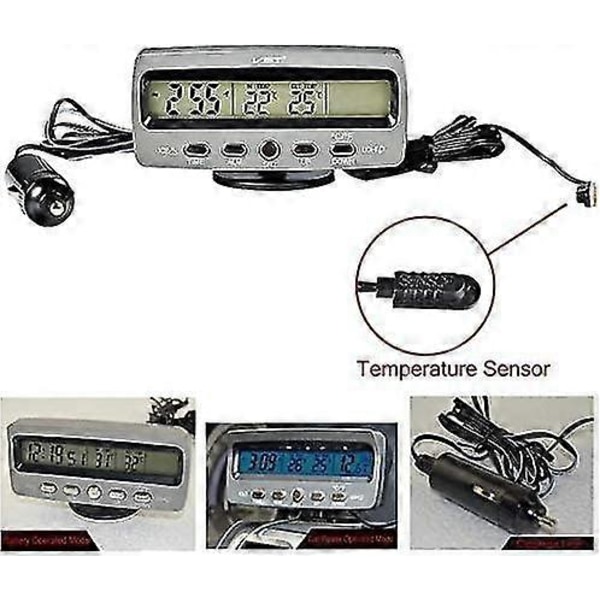 Allt-i-ett bil automatisk LCD spänningstemperaturdetektor digital display termometer kontroll väckarklocka