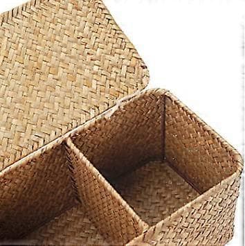 Förvaring Sjögräs med Lock Rektangulära Korgar i Flätad Korg med Fack för Att Organisera Leksaker, Snacks och Toalettpapper