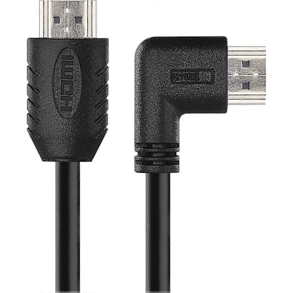 Højhastigheds HDMI 2.0 kabel med Ethernet 1m, 18Gbps højhastighedskabel med Ultra HD, 4K, 3D, ARC, 90 graders vinkelstik til A hanstik sort