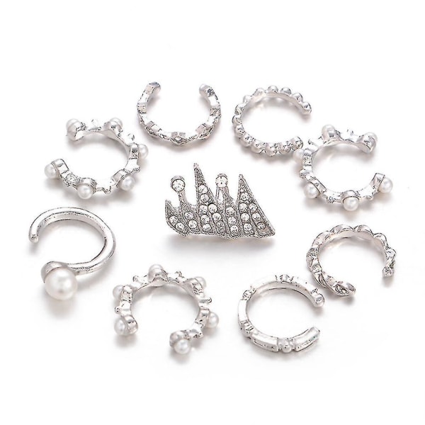 9st Öronklämmor Set Ring Crown Silver Legering Örhänge