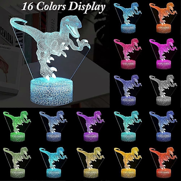 SBSG Dinosaur Natlamper, 3D T-Rex Illusionslampe 16 Farver Udskiftelig Lampe
