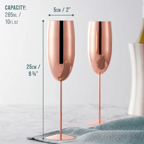 Sett med 4 Rosegull Champagneglass (296ml) Rustfritt Stål for Mimosas og Feiringer