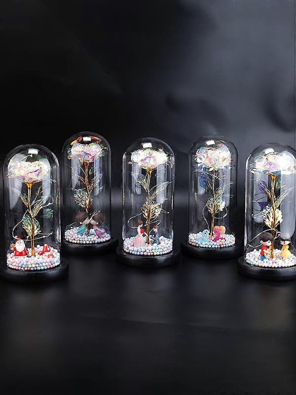 Valentinsdag LED Rose Blomst Glas Natlampe Gave til Kæreste