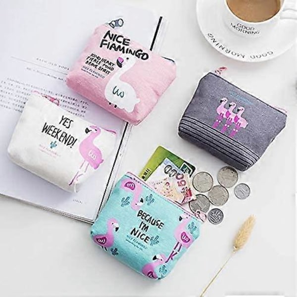 4 Stycken Canvas Myntbörs, Liten Canvas Påse med Dragkedja