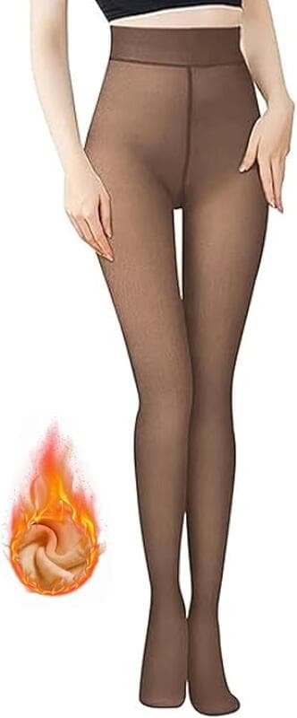 Termiske tights til kvinder, ekstra tykke vintertights, plus size vintertights, fleece, letvægtsfleece, brun.