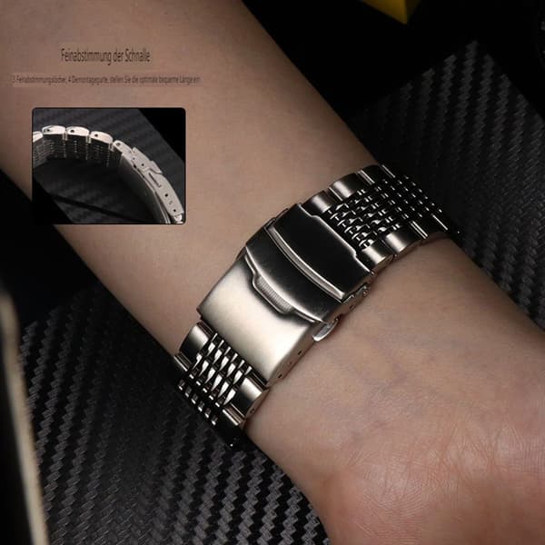 Klokkerem i rustfritt stål, sølv, premium mesh, erstatning, 22 mm