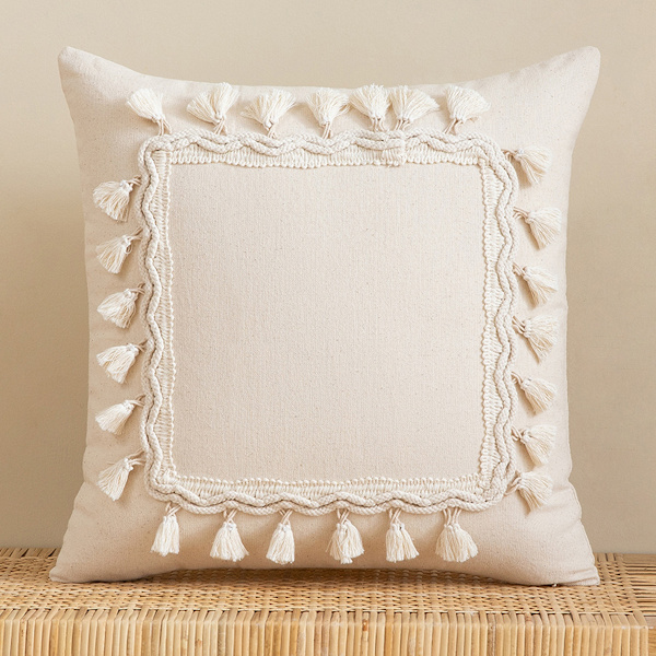Kvastpudebetræk 45x45cm Boho Indretning til Sofa Uden Kerne Beige