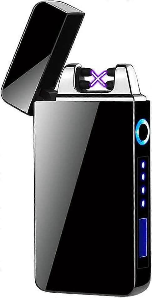 Elektrisk lighter, USB oppladbar elektrisk lighter, vindtett, dobbel bue og effektindikator, berøringskontroll, svart lighter (svart)