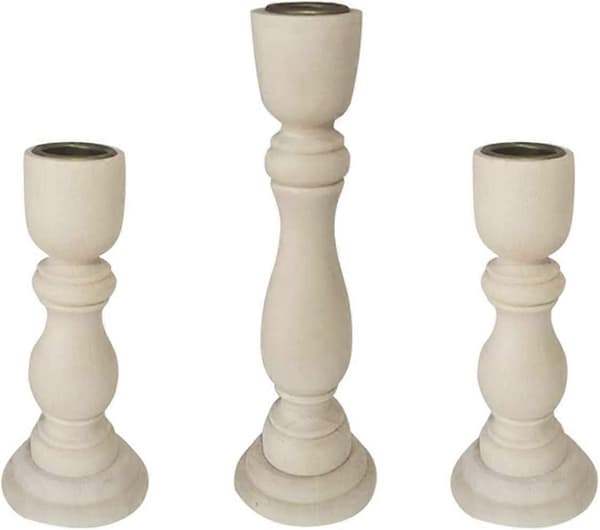 Lysestaker i tre, sett med 3, ubehandlede lysestaker i tre for koniske lys, bordpynt for rustikk bryllupsfest, bursdag, hjemmedekorasjon