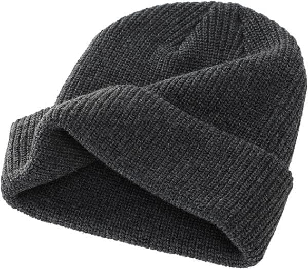 Stickad mössa för män kvinnor varma vinterhattar upprullade mössor Skull Cap akryl Watch Hat mörkgrå