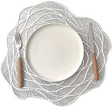 Set med 4 PVC Bordstabletter Tvättbara Halkfria Värmebeständiga Rosor Silver