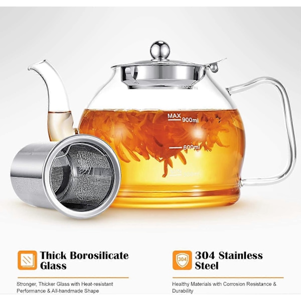Glastekande til Løs Te, Komfur Sikker 1200 ml
