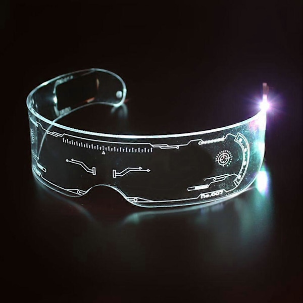 (Valkoinen valo) LED-valolla varustetut 7 värin kirkkaat linssit visiirilasit suojalasit Cyberpunk Rave Party White light