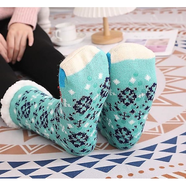 (Ugle) Dame Julesokke-slippers med blødt fleecefor, skridsikker sne-hjort, varme, hyggelige, fuzzy forede fleecefor, vinterforede slippers