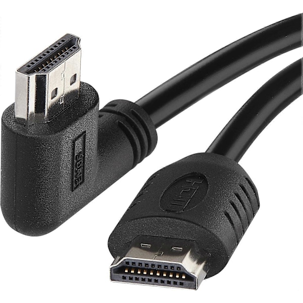 Højhastigheds HDMI 2.0 kabel med Ethernet 1m, 18Gbps højhastighedskabel med Ultra HD, 4K, 3D, ARC, 90 graders vinkelstik til A hanstik sort