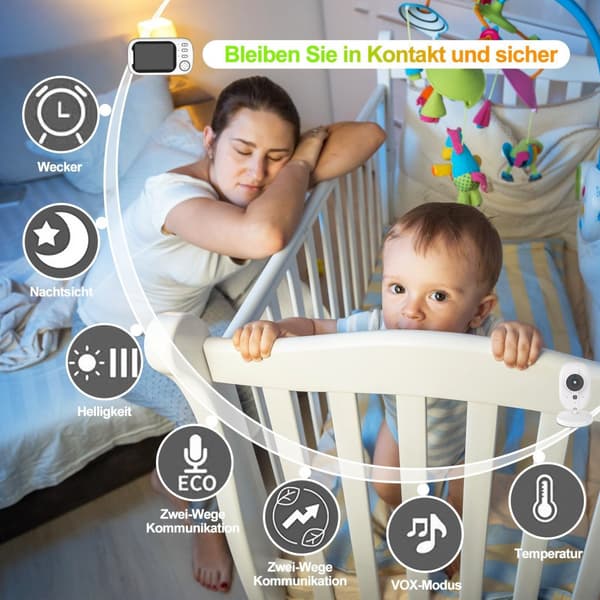 Itkuhälytin kameralla, 3,5 tuuman LCD-näyttö, 360° katselukulma